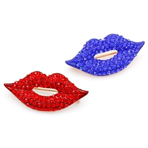 Mini red lip brooch Small lip brooch Female personality ins pin Rhinestone gemstone Clothing accessories gift jewelry