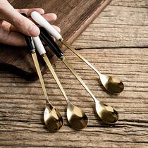 Extended exquisite coffee spoon water cup spoon stainless steel long handle stirring spoon golden spoon ceramic handle dessert spoon