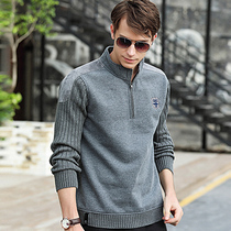 Thick warm long sleeve T-shirt men autumn and winter Stand Collar Cotton loose leisure sports base shirt men plus velvet sweater