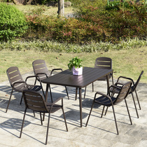 Yiyang outdoor table and chair with umbrella open-air balcony leisure small coffee table wrought iron courtyard farm table and chairs three or five pieces set