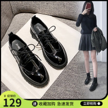 ZHR Spring 2022 New Single Shoes Vintage Platform Brogue Womens Shoes All Match Lace Up English Style Leather Shoes