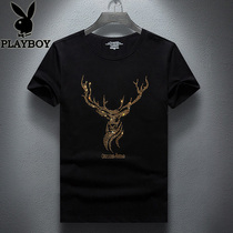 Playboy T-shirt Mens Short Sleeve Summer Collar Korean Tide Brand Trend Hot Diamond Mens Large Size Clothes Half Sleeve Shirt