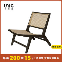 Uniju) Modern Simple Nordic Solid Wood Single Rattan Leisure Chair Medieval Chair Net Red Rattan Chair Balcony Chair
