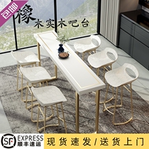  Modern minimalist bar table Household balcony window bar long table Nordic light luxury wrought iron solid wood high-legged table