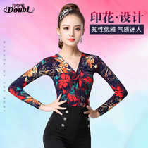 Dampao Womens new Latin dance long sleeve blouses national standard dance practice Dance Wear for female adult dance blouses