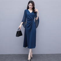 Acetate satin finish dress dress Women 2022 Summer new cover Belly Slim Temperament Cashew senior Sensation Long Dresses