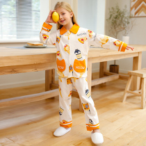 Childrens pajamas spring and autumn cotton girls home clothes set female childrens thin little girls