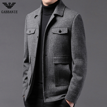 Chiamania woolen coat mens short spring Korean trend tooling mens spring and autumn clothing woolen jacket