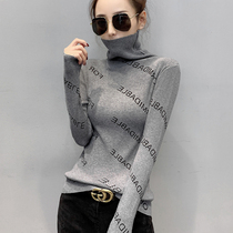 Europe station 2022 autumn and winter high collar long sleeves letter printed with slim pile collar knit undershirt blouse