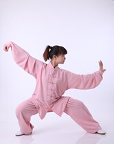 Yaxin fitness practice clothing Taijiquan womens elastic hemp long sleeve spring and summer morning exercise suit light pink