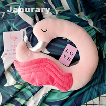 Pink girl heart swan neck pillow flamingo doll lunch break U-shaped neck out flying sleeping pillow soft plush