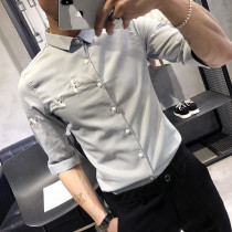 Fugui bird summer new Korean version net red shirt male short sleeve trend to embroider 50% sleeves Inron white shirt