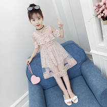 2021 girls summer dress new Korean version of foreign air leak shoulder childrens skirt chiffon girl princess dress summer