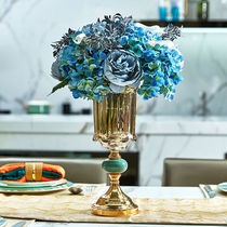 Light luxury gold metal crystal glass vase European model tenant hall table table table decorative vase set