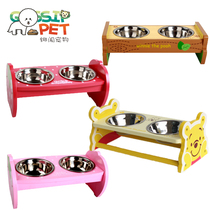 Wenwen recommended ~ Japanese Lotte same wooden cat dog table with stainless steel double bowl cute strawberry model