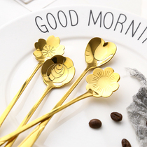 English stainless steel cherry blossom spoon flower shape rose creative mixing spoon dessert spoon Golden coffee spoon