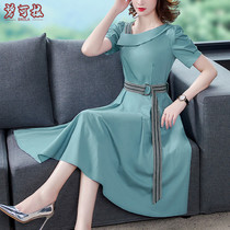 Summer womens high-end temperament waist-thin skirt noble lady age-reducing foreign style Taiwan large size dress
