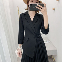 2021 early spring new womens fat mm heart machine dress large size thin Imperial sister mature wind fake two suit suit skirt