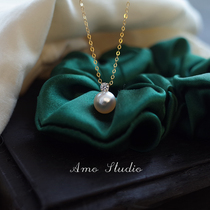 AMO classic Dai 18K gold simple temperament single pearl pendant collarbone necklace female niche design sense