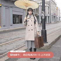 Chuan Dai: Original architecture design rice gray double-breasted retro loose woolen coat coat