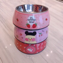 Cute pet food basin strawberry two-in-one bowl stainless steel beauty dish cat bowl dog bowl food bowl anti-knock cat bowl