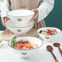 Creative ceramic tall beef ramen bowl commercial retro horn white bucket hat noodle bowl home cartoon Bowl