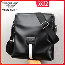 Vifang Armani mens single shoulder Baotou layer Bull Leather Hanging Bag Genuine Leather Skew Satchel Bag Backpack Leisure Multifunction