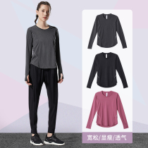 Fitness clothes womens long sleeve badminton suit bottoming loose sports T-shirt jacket autumn and winter quick-drying running training suit