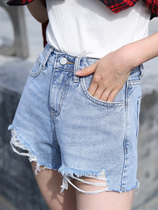 Denim shorts womens summer 2020 new Korean edition high waist perforated hot pants chic ultra-thin loose a word wide leg pants tide