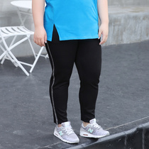 2022 Spring Dress Big Code Women Pants Fat mm200 Catty Extra Sports Pants Loose Straight Drum High Waist Striped Pants