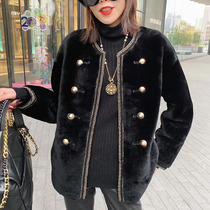 2020 new winter Merino fur one coat womens long leather Lamb hair coat fur Black