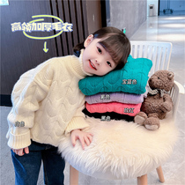 girls' fleece thickened linen sweater baby winter clothing new children's turtleneck knitwear children's bottoming shirt