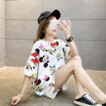 Sleepwear female spring autummy cotton short sleeve suit Summer Korean version thin with sweet and cute student cartoon Big code Home Home Clothes