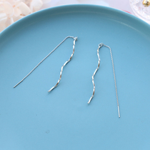 925 sterling silver wave ear line female Korean temperament long super fairy tassel earrings Net red ear chain face thin earring