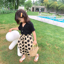Girls short sleeve set 2021 summer new Korean version of childrens baby polo bloomers summer Foreign style two-piece set