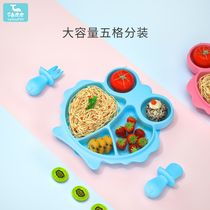 Baby dinner plate Suction cup baby childrens silicone supplementary food bowl grid plate cartoon learning to eat training spoon tableware set