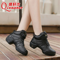 Qixuan leather dance shoes women full cowhide soft bottom adult sailors square dance boots women winter ghost dance shoes