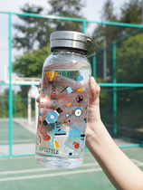 Doodle glass water cup Portable large capacity 1000ml filter tea cup Men and women heat-resistant handy cup Household