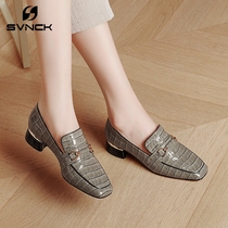Le Fu shoes womens rough with British square head small leather shoes new womens shoes leather patent leather low heel single shoes women WL0814