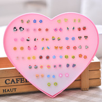 New children have ear holes 36 pairs of earrings anti-allergic rubber needle mixed soft pottery creative ear clip girl earrings