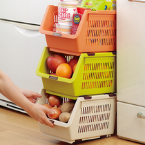 Japan imported wheeled plastic fruit and vegetable storage rack single-layer superimposed storage basket storage basket sewing storage basket