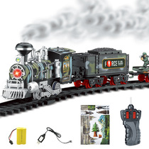 Electric smoke-smoke remote control rail train simulation model rechargeable classic steam train childrens toy suit