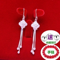 Silver earrings 990 foot silver earrings rose earrings long tassel temperament Korean female sterling silver earrings