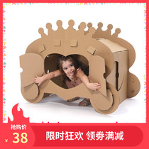 Childrens cardboard toy house small house girl game house kindergarten DIY hand assembled crown floats rabbit