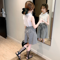 Korean Girls Set 2021 New Summer Big Boy Little Xiangfeng Girl Lace Shirt Shorts Two-Piece Set Trend