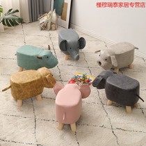 Children Solid Wood Short Stool Creative Animal Elephant Cartoon Home Change Shoes Small Bench Net Red Leather Stool Chair Sloth