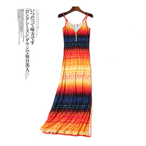 3322 3322 2020 summer new fashion V collar harness sexy printed holiday wind long dress Slim Fit Dress