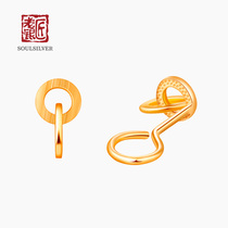 Old silversmith 999 foot gold double ring color wire drawing ear personality small crowddesign gold earbuds pure gold ear nail female