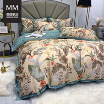 High-end American tribute satin 60 long suede cotton four pieces of pure cotton full cotton Flowers Fields Garden Wind Double Bed supplies