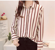 Hong Kong Striped Shirt Woman Big Code Women Dress 2022 New Spring Foreign Air Blouse Easy to Lean Long Sleeve Shirt Tide